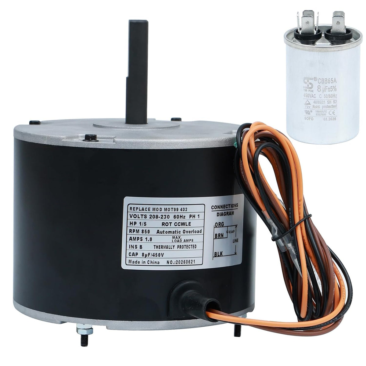 51-102008-03 Condenser Fan Motor Compatible with Rheem/Ruud