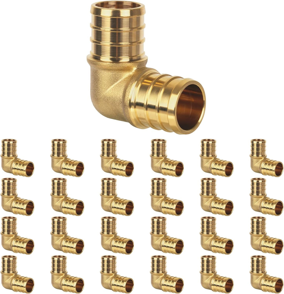 25 Pack Pex Fittings, 3/4" Pex 90 Degree Elbow, Heavy-Duty Brass Crimp Fittings for PEX Pipes with Leak-Resistant Construction, NSF & UPC Certified