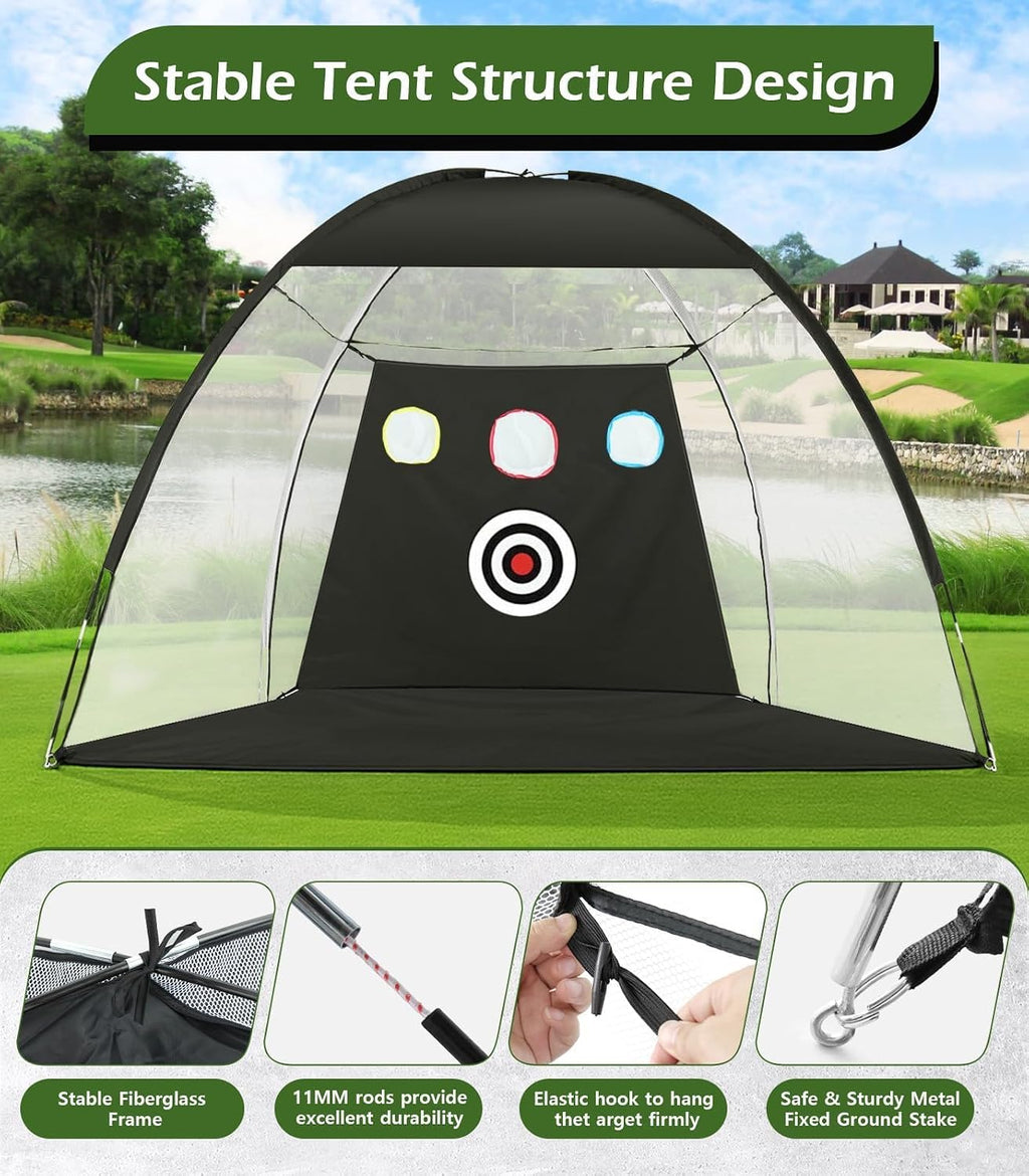 Golf Net, 10x7FT Home Golf Hitting Aids Equipment with Foldable Tri-Turf Mat for Backyard Driving Chipping Swing with