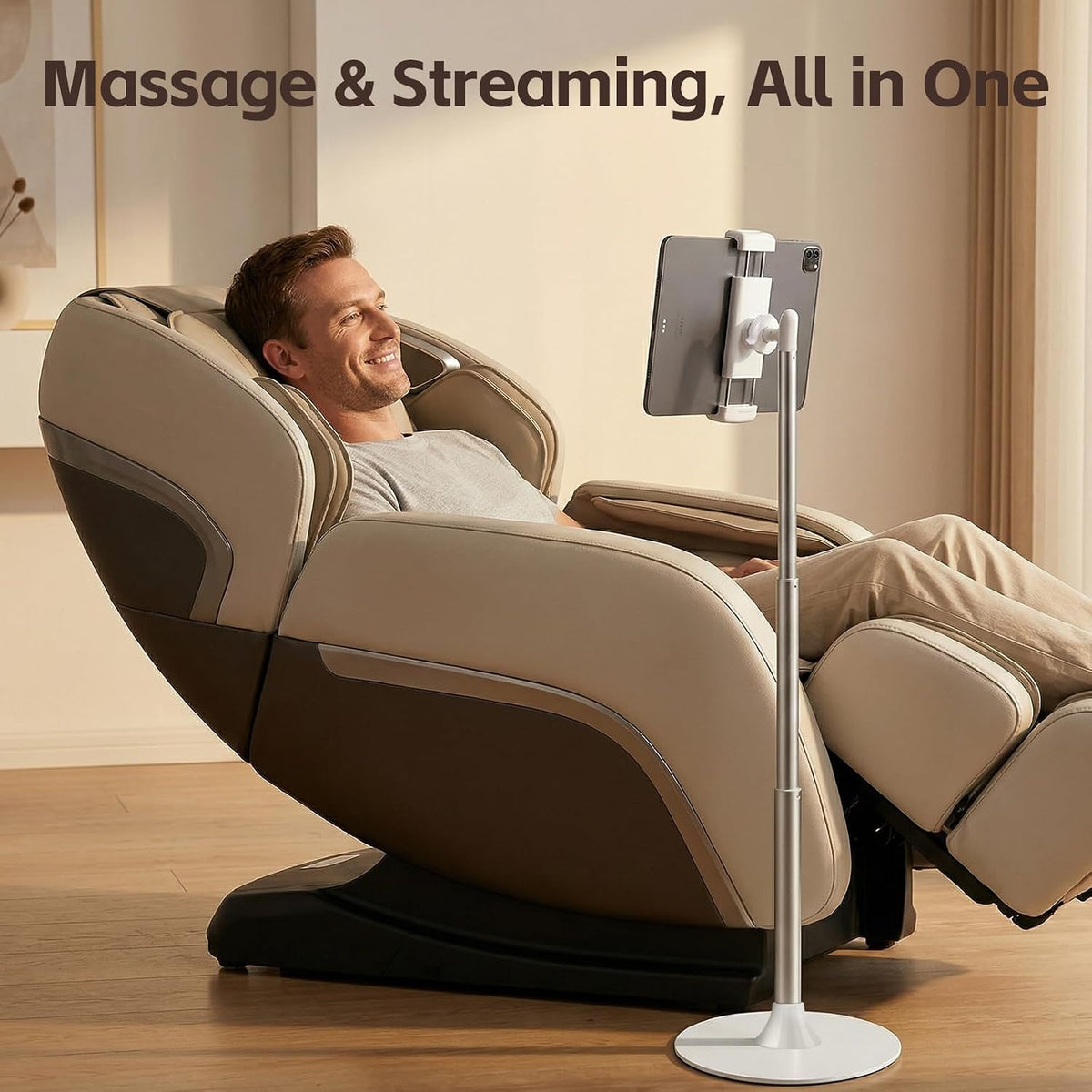 Heavy-Duty iPad Stand Floor 65" Height-Adjustable Tablet Holder