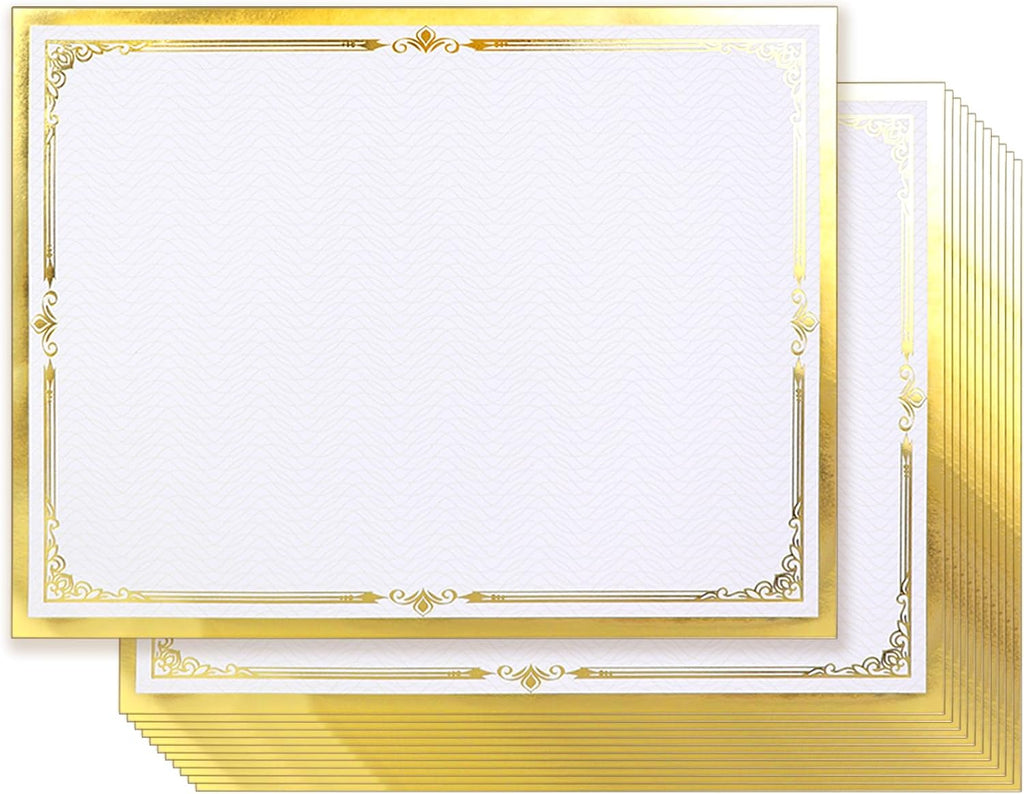 Award Certificate Papers, 50 Sheets Blank Gold Foil Certificate Border for Diploma, Participation Awards, Laser and