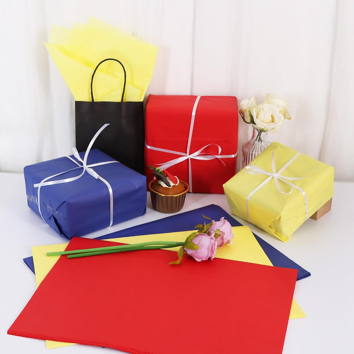 90 Sheets Red Yellow Blue Tissue Paper Bulk for Gift Wrapping Bags
