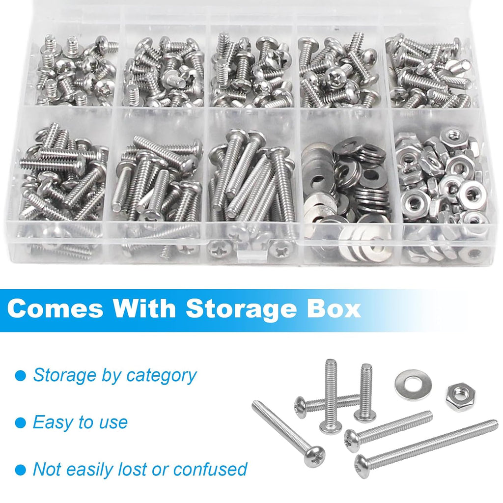 240pcs #6-32 Phillips Pan Head Machine Screws Nuts Washers Kit
