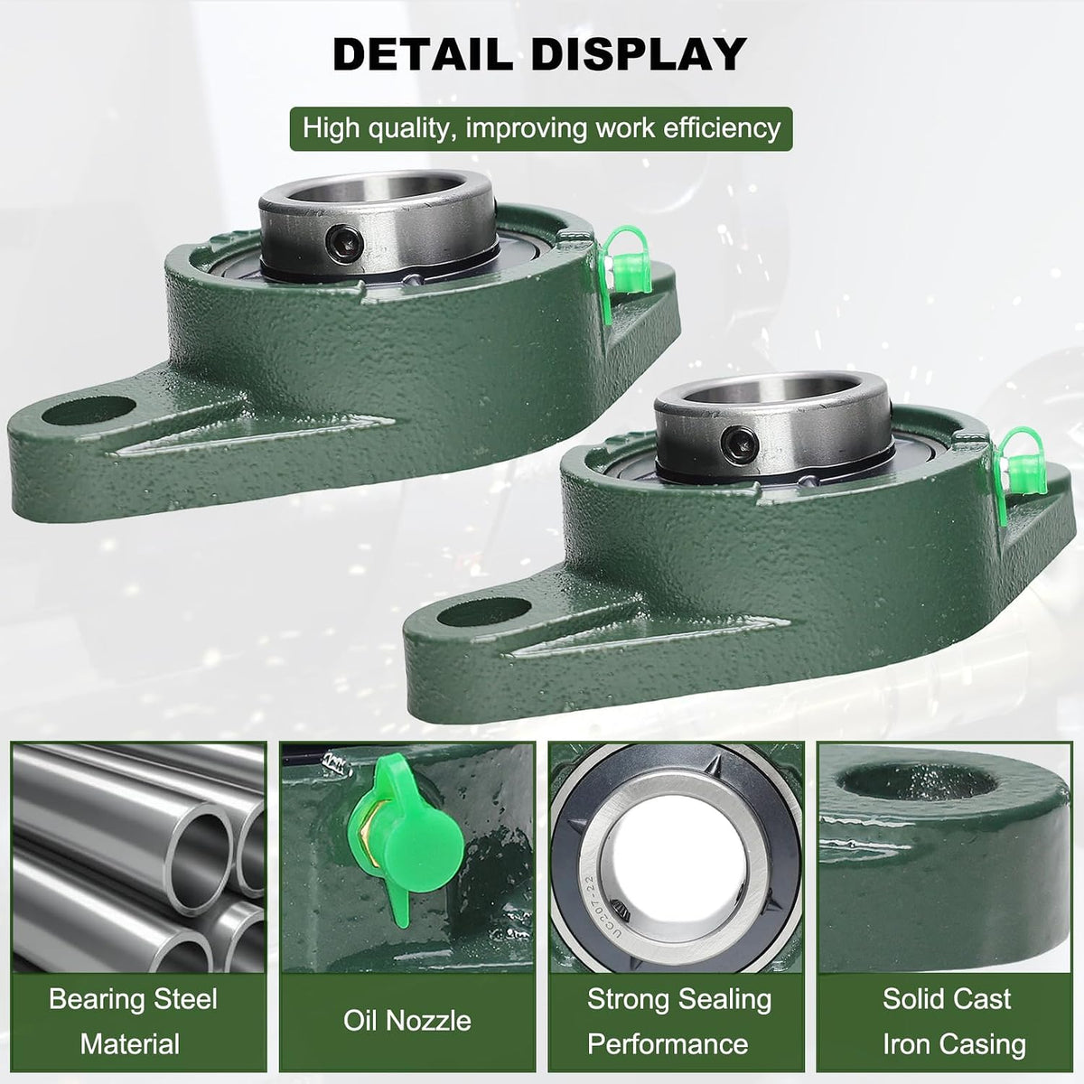 2 Pack UCFL207-22 Pillow Block Bearing – Flange 2 Bolt Mounted Pillow Block Bearings – Bearing Steel Bearings with 1-3/8" Bore - Self-aligning Bearings with Solid Cast Iron Base
