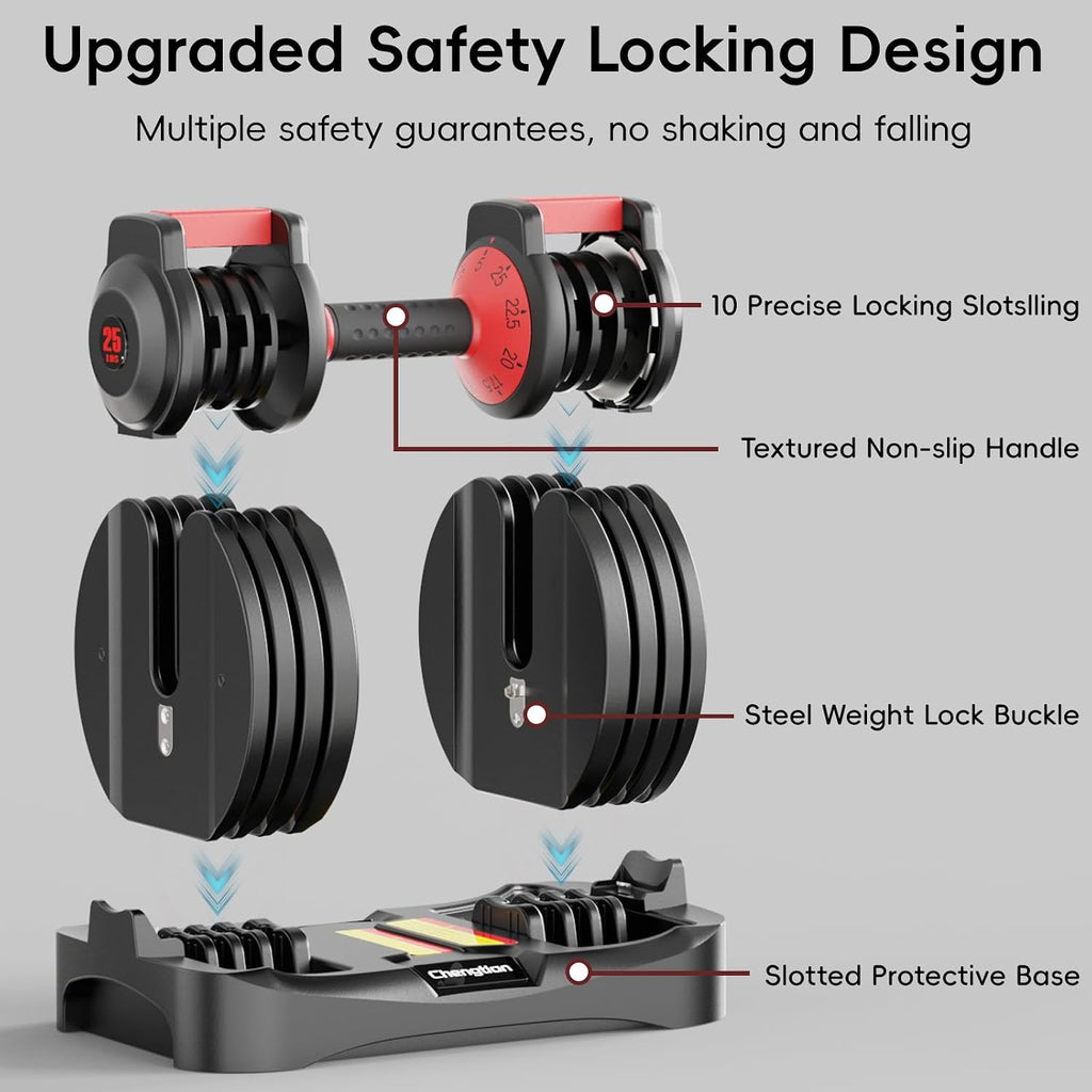 New Upgraded Adjustable Dumbbell Set of 2 (52.5 lbs/25 lbs), 15/9 Weights Dumbbell Set with Safe Locking System