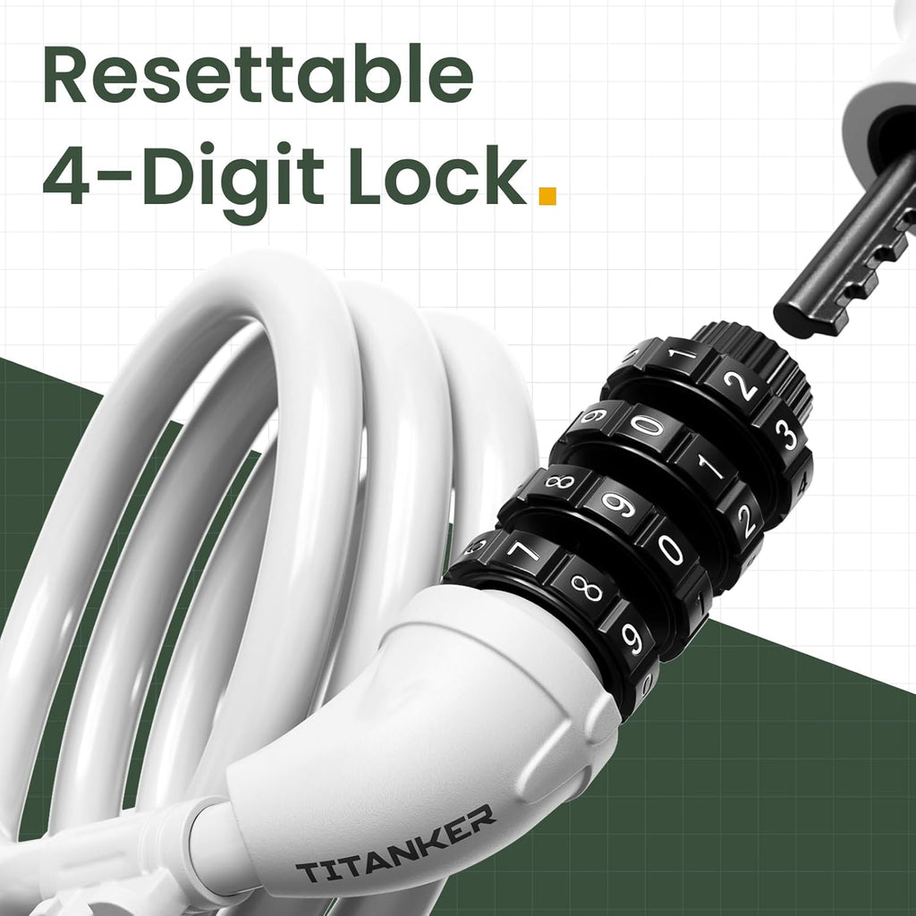 Bike Lock, Bicycle Lock 4 Feet Cable Lock 1/2 Inch Resettable Bike Lock Combination with Mounting Bracket, Bike