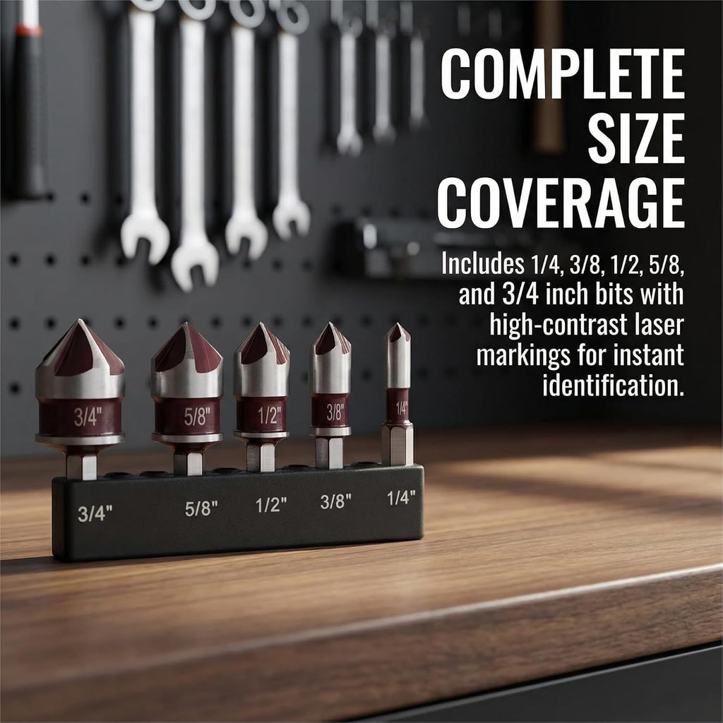 5PCS Countersink Drill Bit Set, Counter Sink Drill Bits