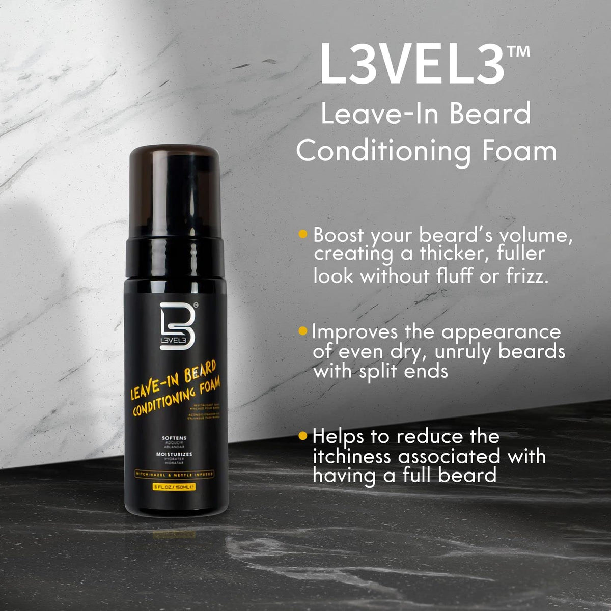Level 3 Leave-In Beard Conditioner Foam, Lightweight Hydrator, 5 fl oz