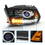 for 2009-2018 Dodge Ram 1500 2500 3500 BOTH Models Switchback LED Polished Black Replacement Projector Headlight