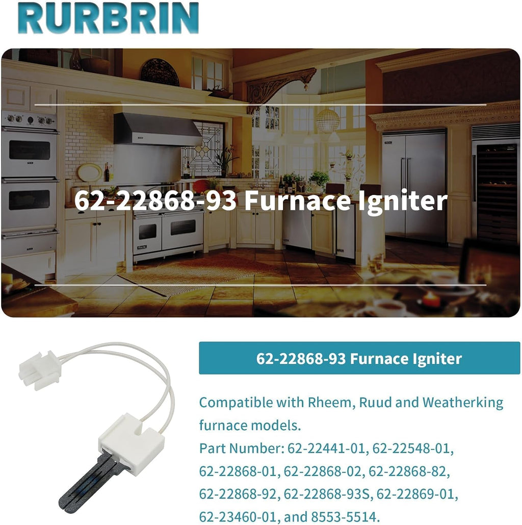 62-22868-93 Hot Surface Furnace Ignitor for Rheem Ruud Weatherking Furnace, Hot Surface Ignitor Replaces 025-32625-000 Norton-271N 62-22868-82 62-22868-93 62-22441-01 62-22868-02