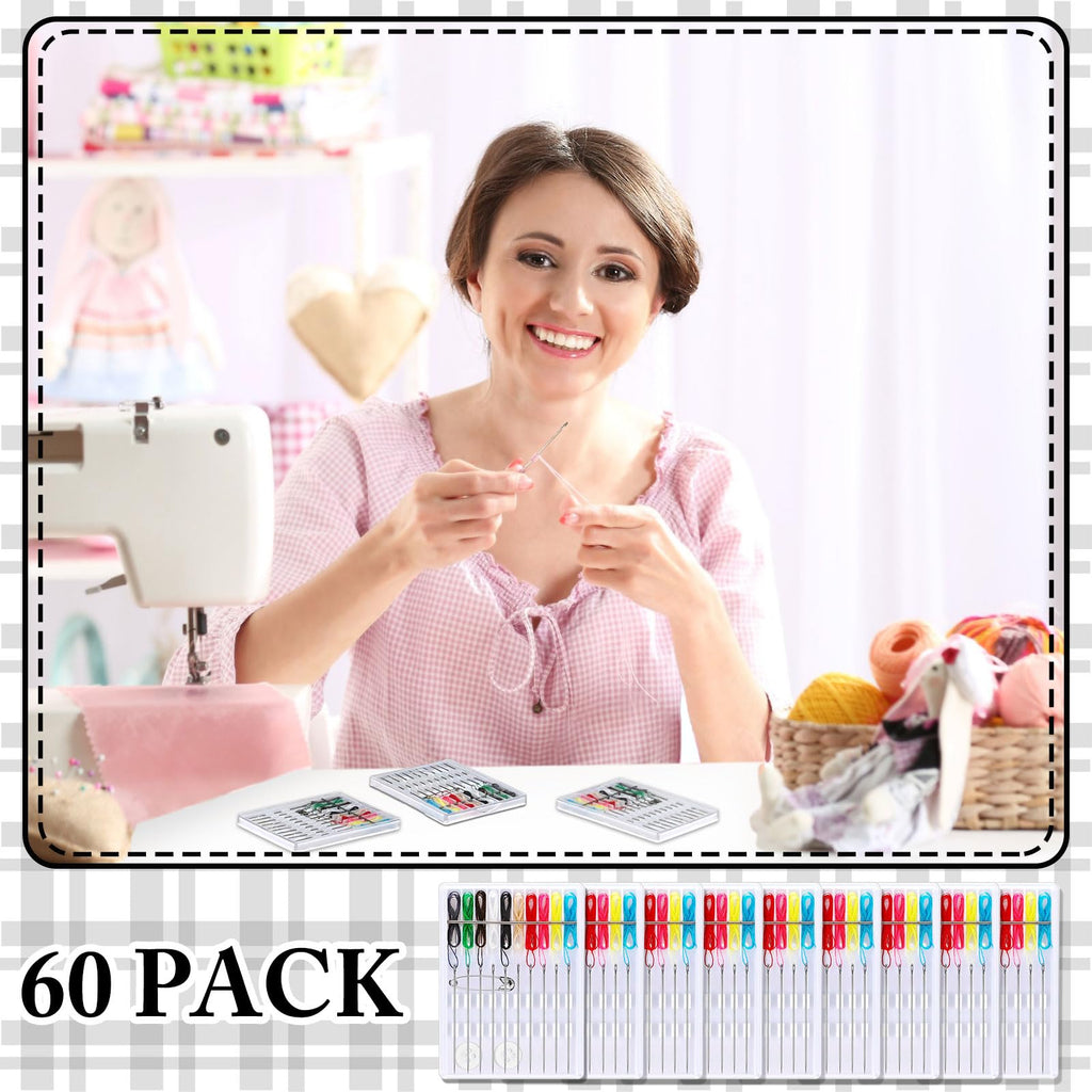 60 Boxes Pre Threaded Needles Sewing Kit, Assorted Color, 10 Threads