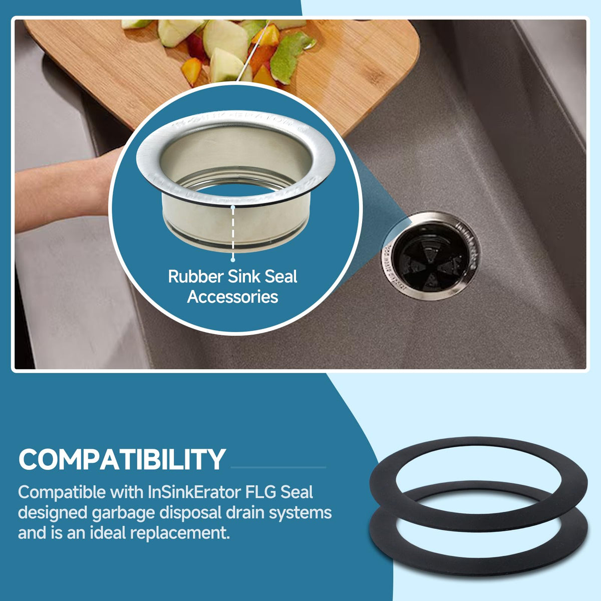 2PCS Kitchen Sink Drain Seal for InSinkErator Garbage Disposal Gasket