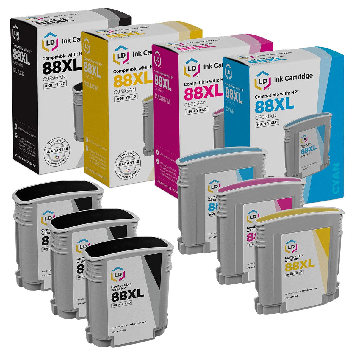 Products Remanufactured Ink Replacement for HP 88XL HY (BCMY 6PK)