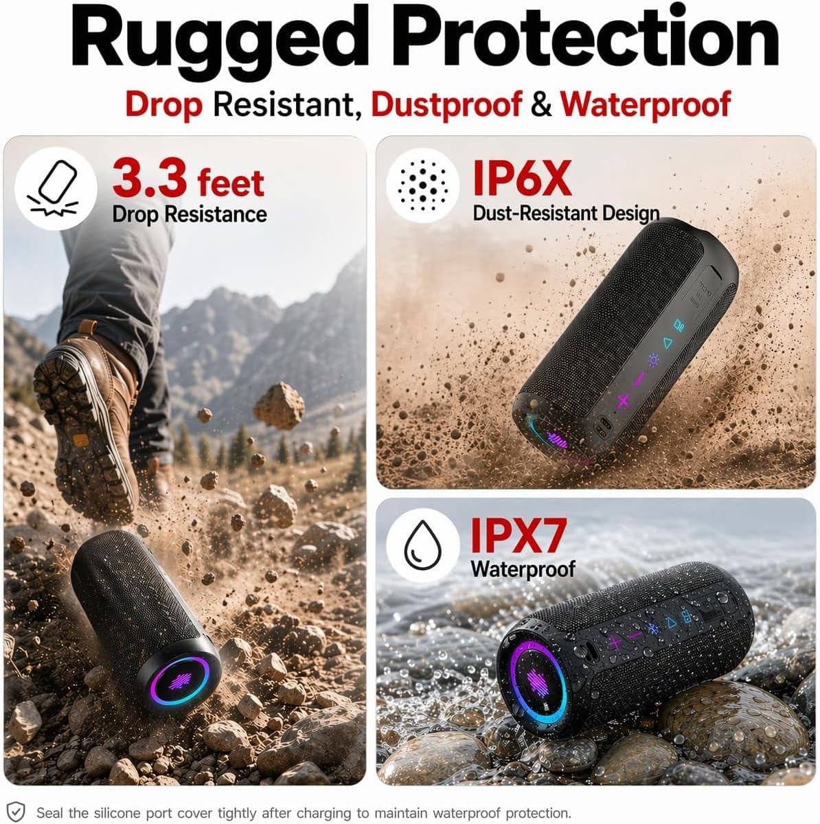 Portable Bluetooth Speaker, Powerful Sound Wireless Speaker: Boost Bass, Bluetooth 5.4, 24H Playtime, 8 RGB Modes