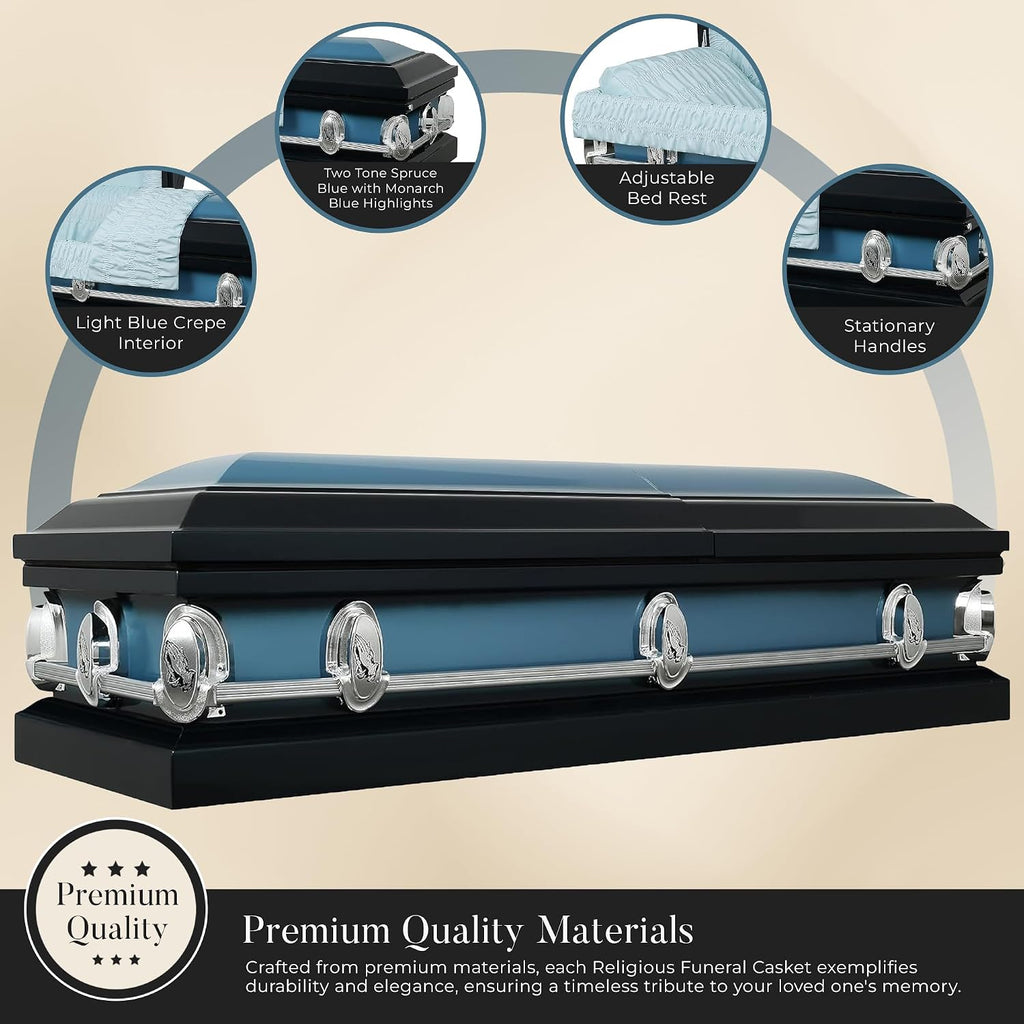 The Prayer Metal Funeral Casket with White Crepe Interior