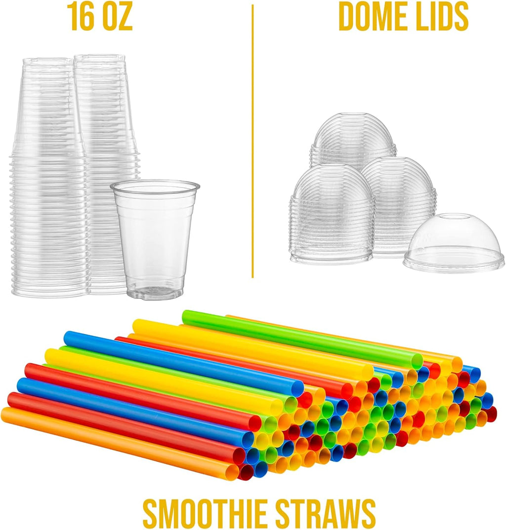 16 oz Clear PET Cups With Dome lids & Straws for Iced Coffee 40 Sets