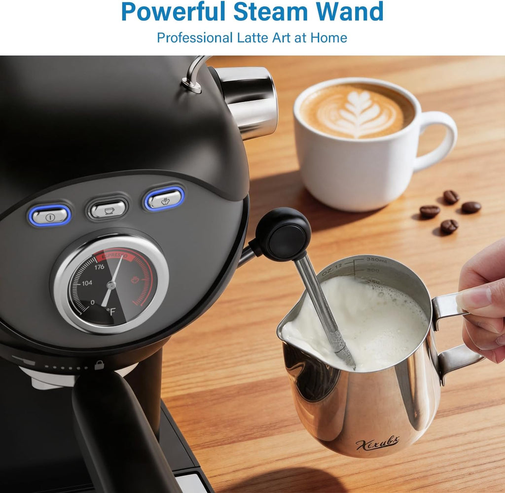 Espresso Machine, Compact Espresso Maker with Milk Frother | 20-Bar Pump, PID Control, Low Vibration Coffee Maker