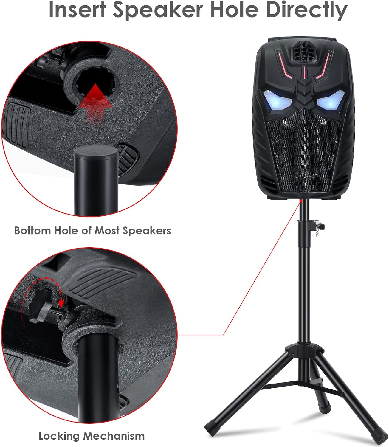 Universal Speaker Stand Mount Holder Heavy Duty Tripod/Adjustable Height from 26.8” to 35” and Compatible Insert Easy