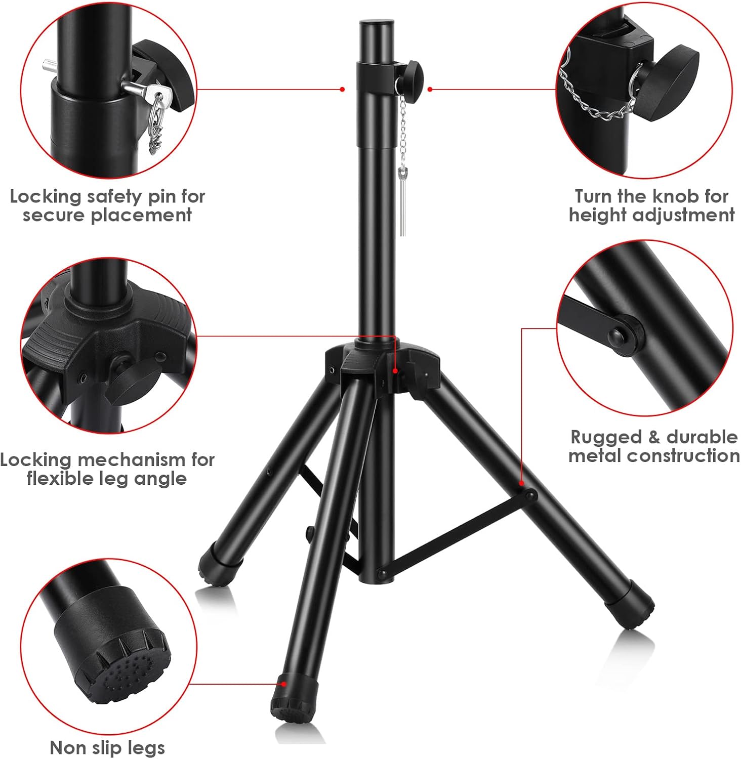 Universal Speaker Stand Mount Holder Heavy Duty Tripod/Adjustable Height from 26.8” to 35” and Compatible Insert Easy