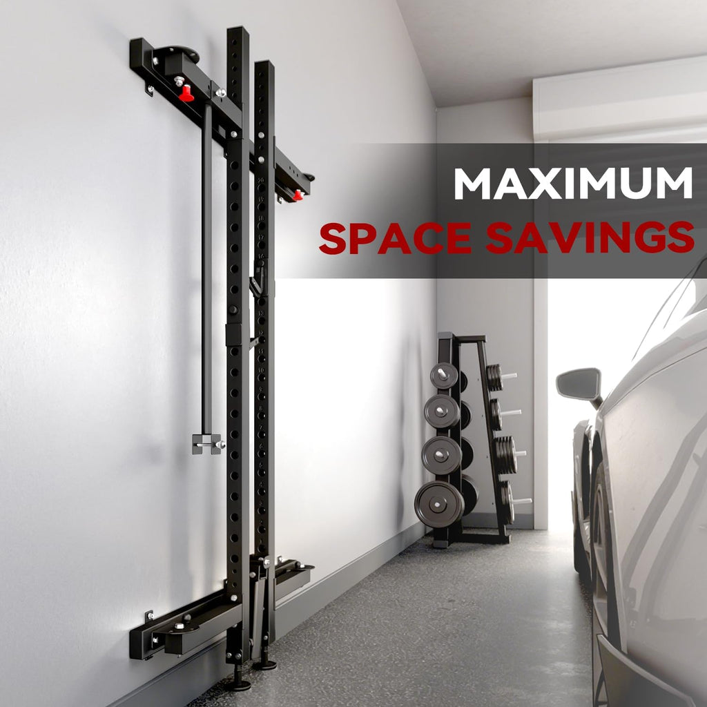 Folding Squat Rack,2.36"x2.36" Wall Mounted Power Rack for Home Gym | Foldable Space-Saving,Heavy-Duty 1000LBS