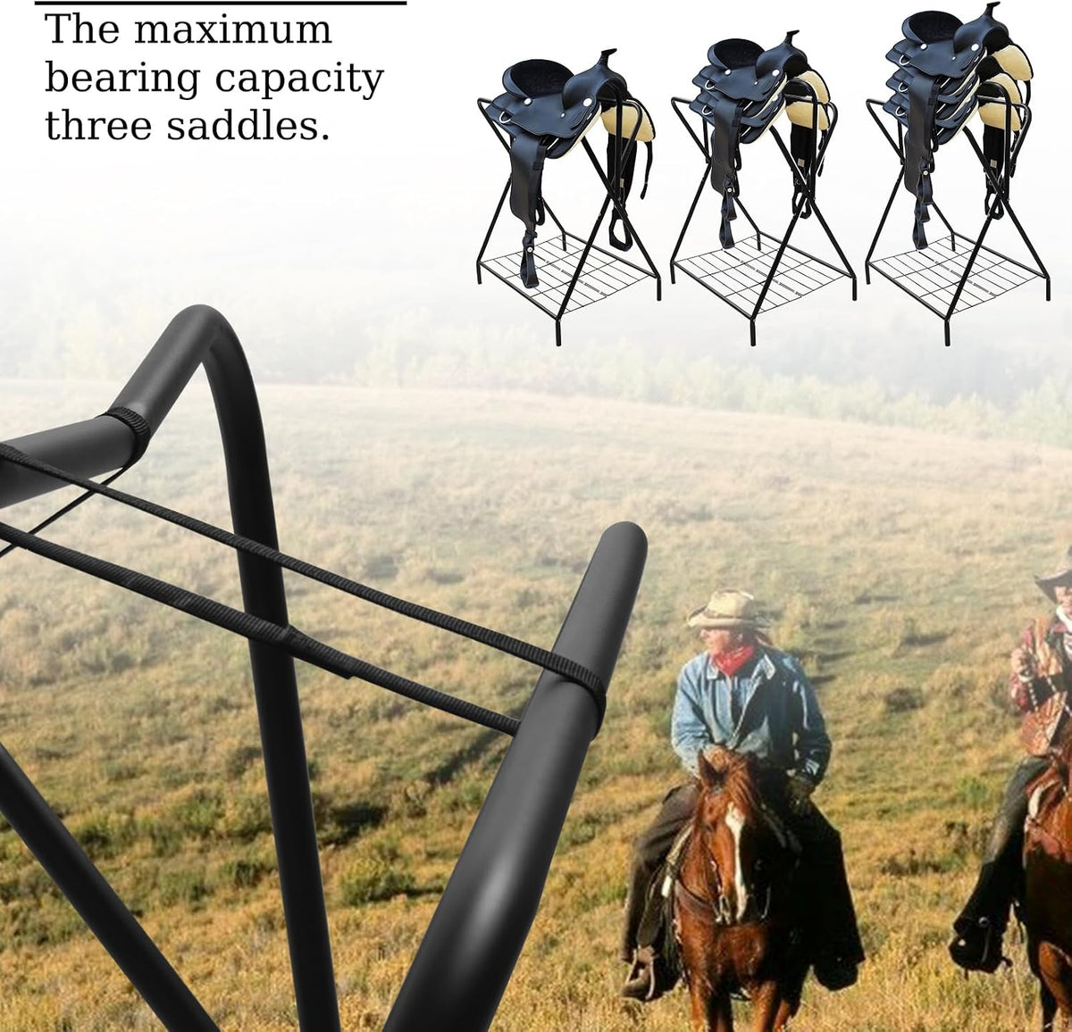 Foldable Saddle Rack with Bottom Storage Shelf – Heavy Duty Horse Saddle Stand for English & Western Saddles
