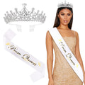 Prom Queen Sash and Tiara Set, Silver Crowns and White Sash - Graduation and Wedding Party Accessories