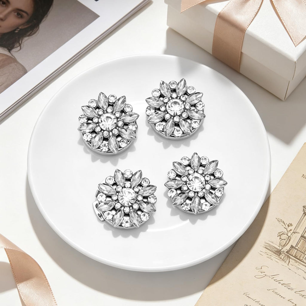 6Pcs Rhinestone Button Covers, Detachable Crystal Embellishment