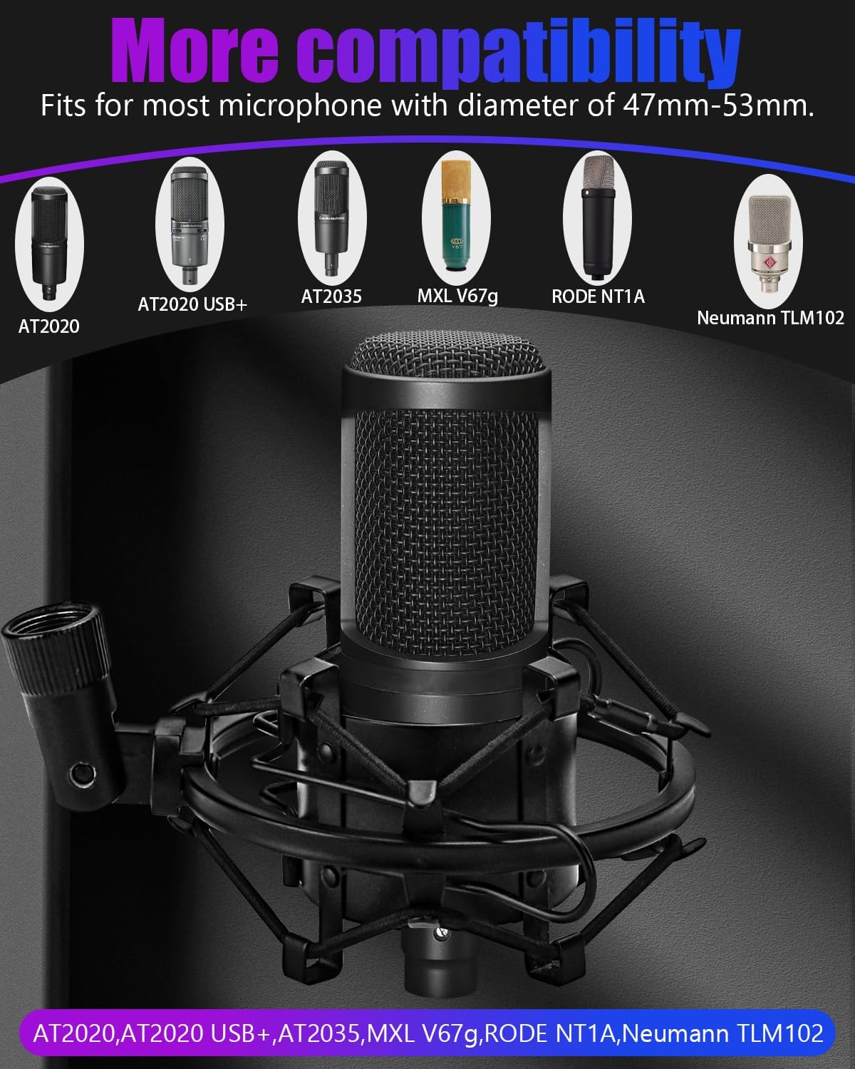 Universal Microphone Shock Mount, Mic Clip Holder for Diameter 47mm-53mm Mic Anti Vibration Adjustable High Isolation