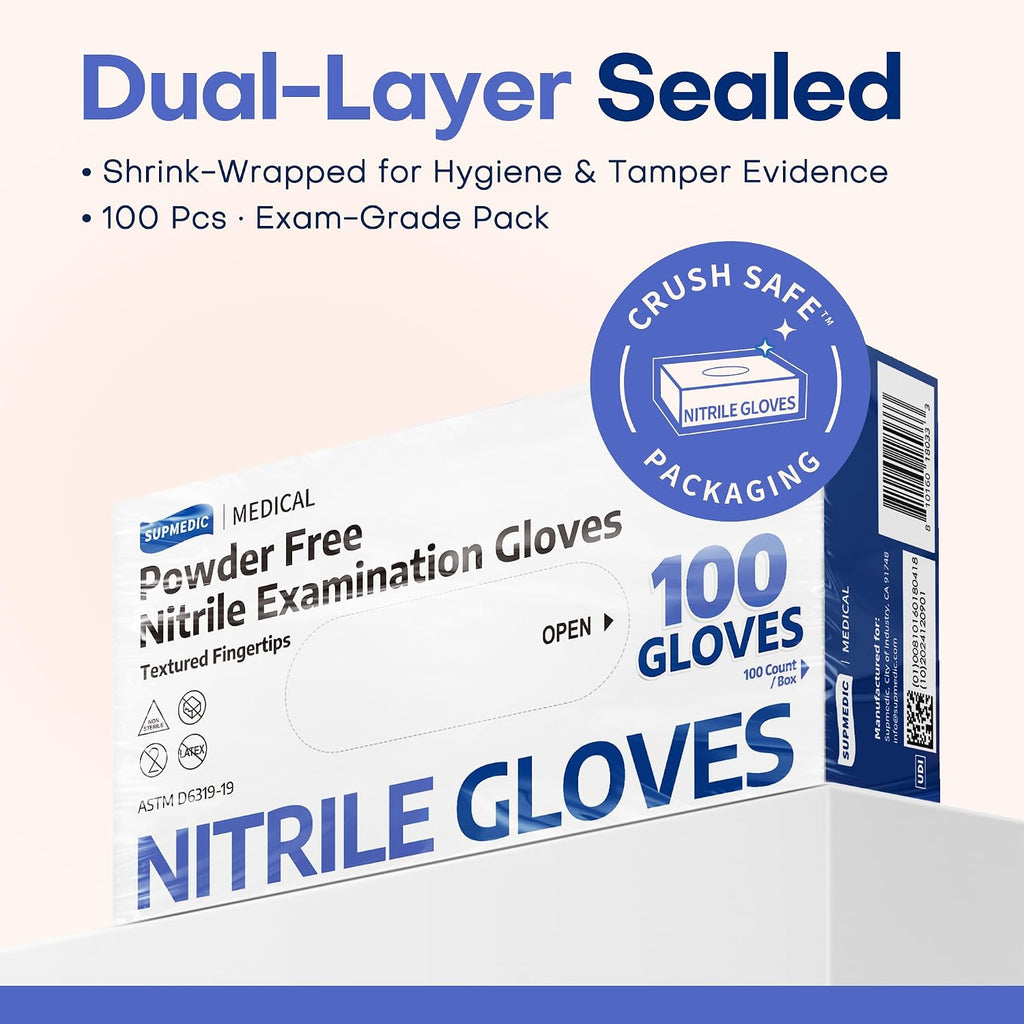 Soft Max Nitrile Exam Gloves, Powder-Free Disposable Blue Iris | Soft Stretch Fit • Powder-Free • Latex-Free •