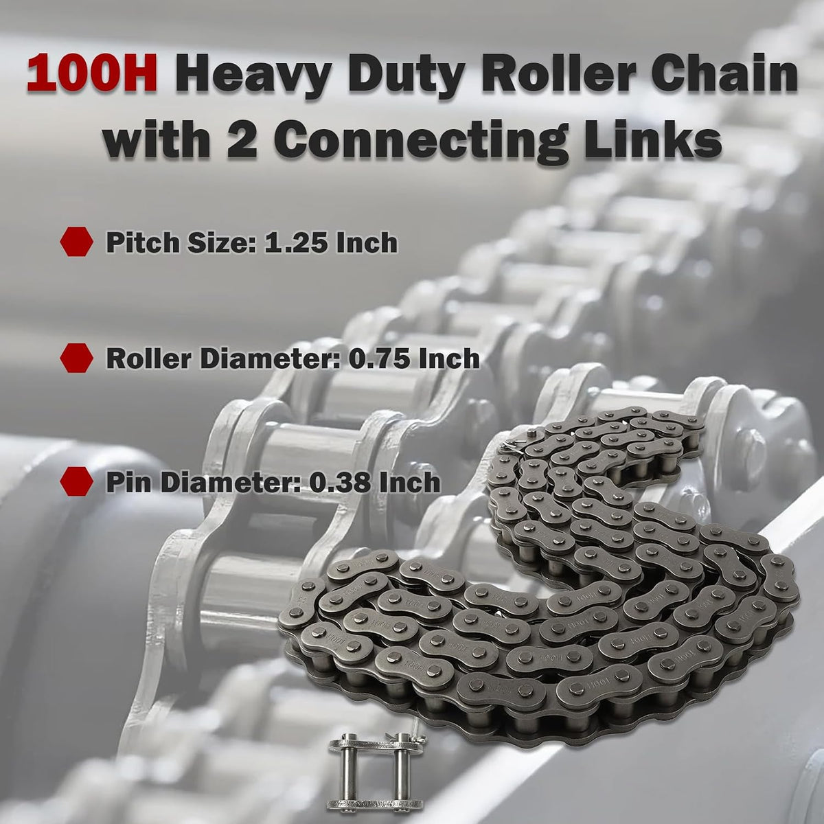 findmall 100H Heavy Duty Roller Chain 10 Ft with 2 Connecting Links