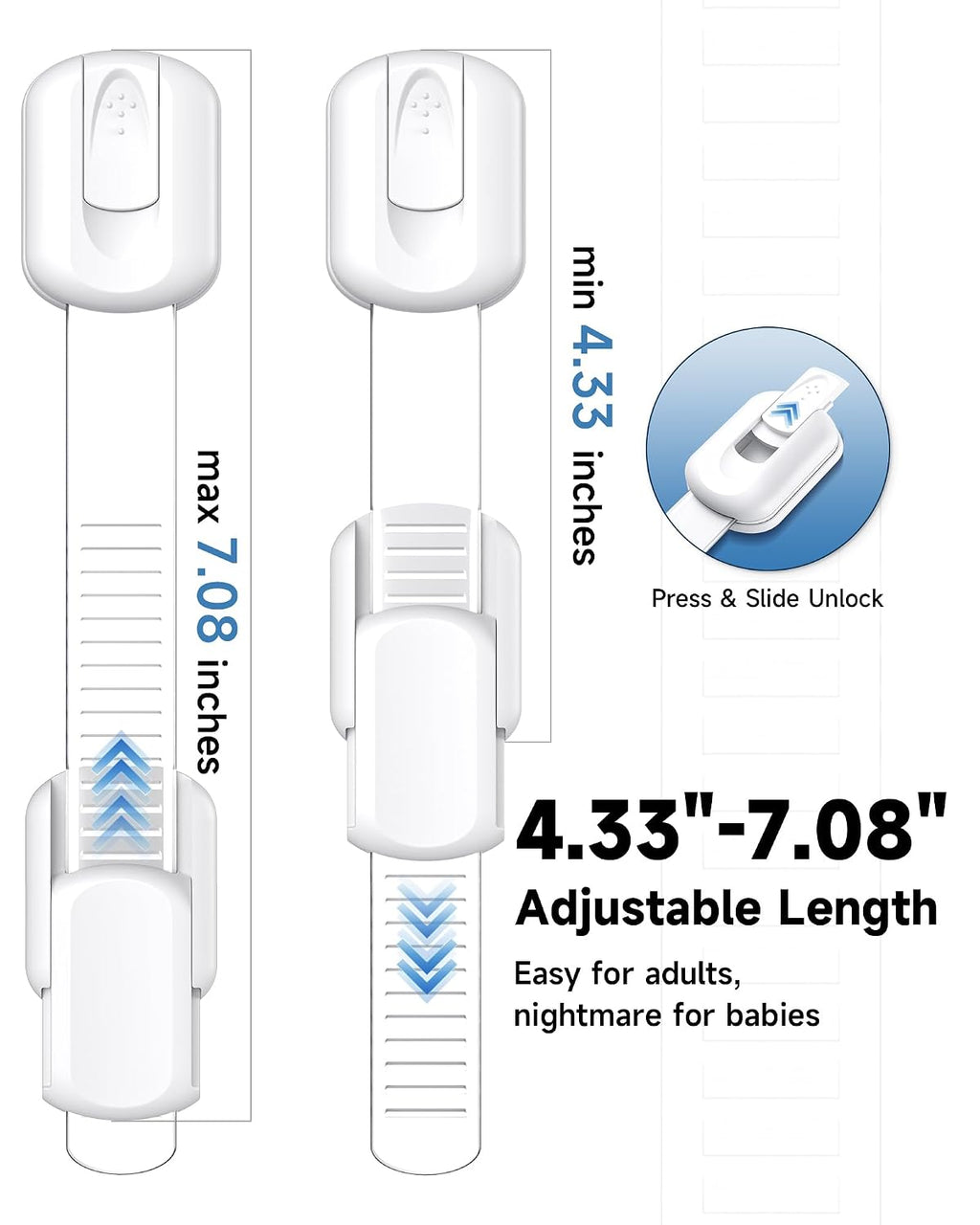 12 Pack Cabinet Locks Baby Proofing Heavy Duty - Child Safety Cabinet Locks for Drawers, Cupboards & Fridge – No