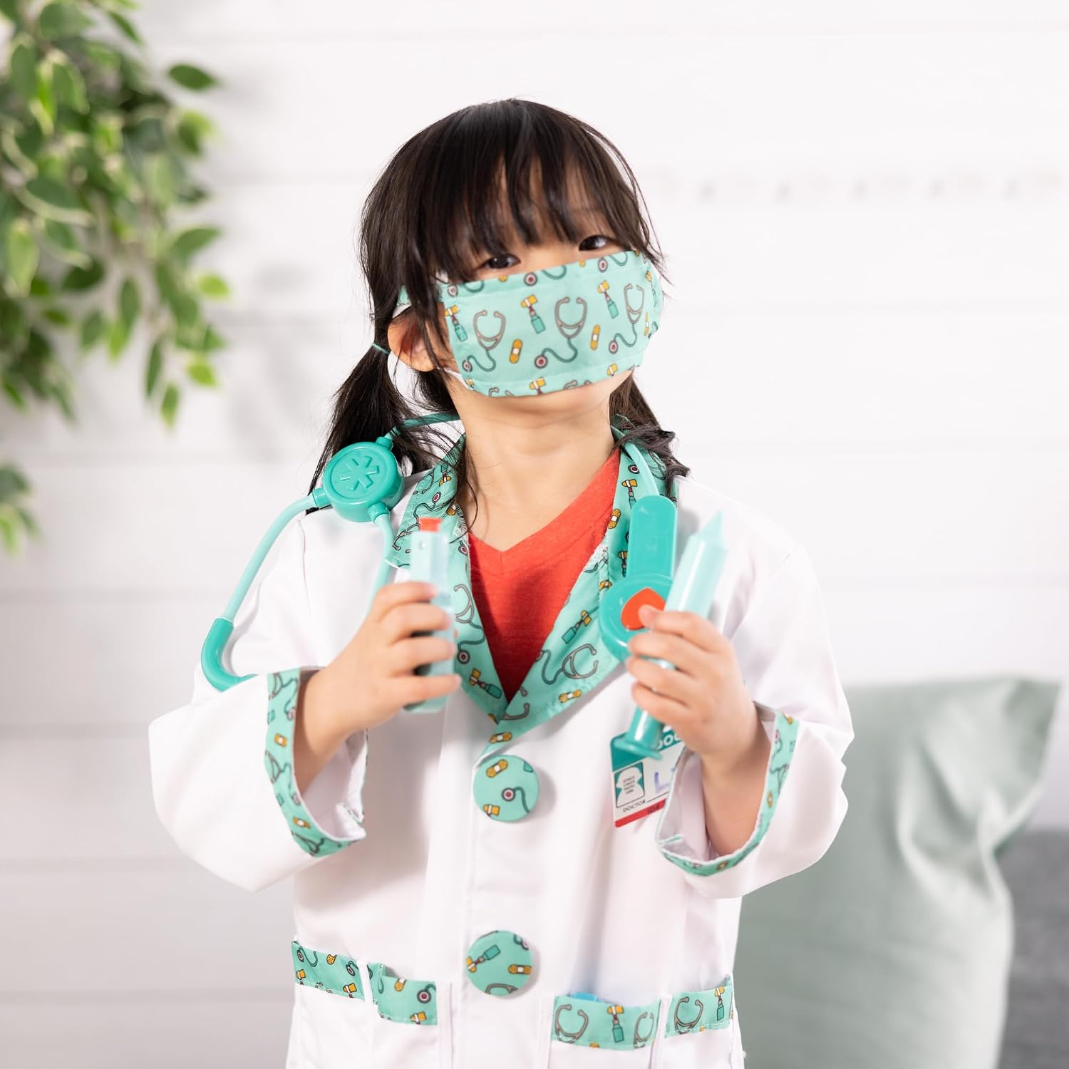 Melissa & Doug Doctor Costume, Pretend Play Dress Up Set (8-Pc) Stethoscope, Coat & Accessories, Role Play Toys for