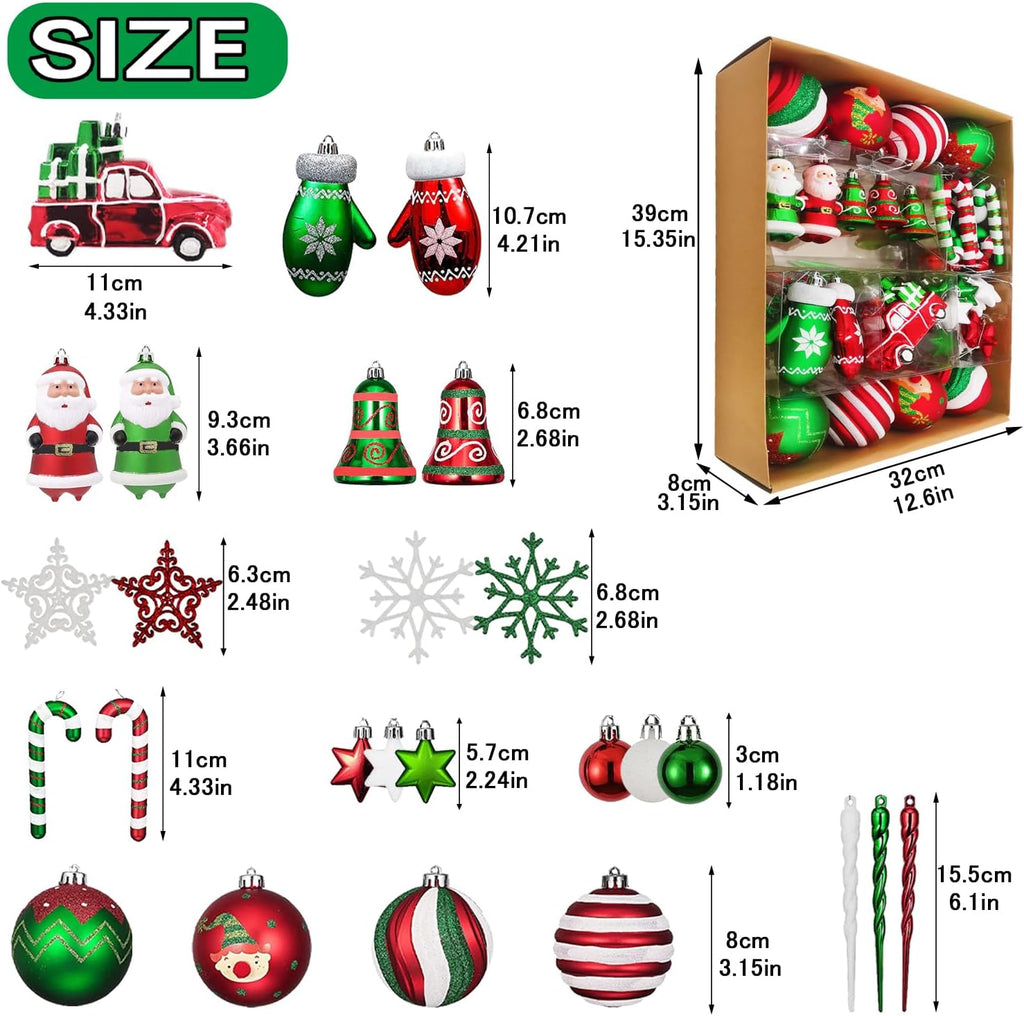 Christmas Ball Ornaments Set, 64 ct Joyful Red Green White Collection Splendor Xmas Assorted Shatterproof Ornaments
