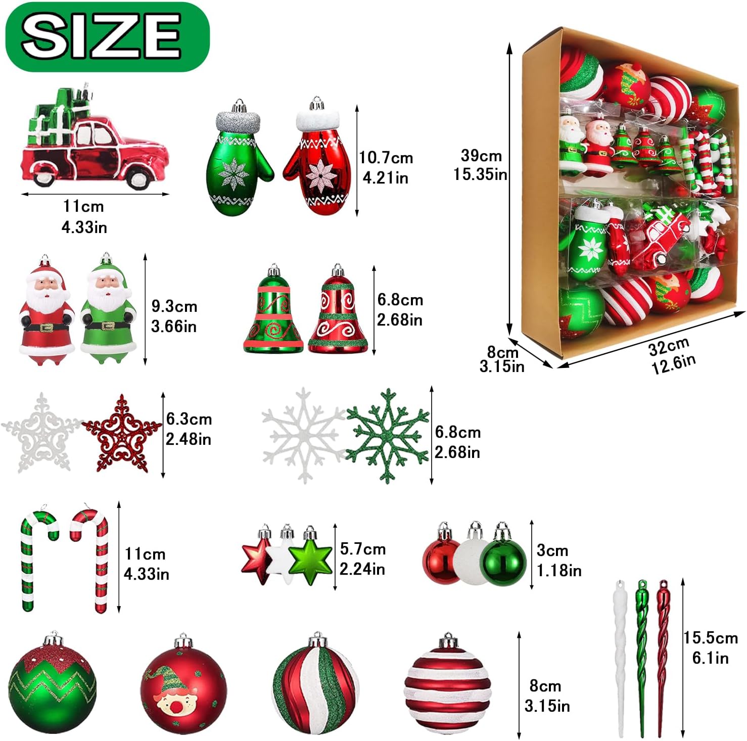 Christmas Ball Ornaments Set, 64 ct Joyful Red Green White Collection Splendor Xmas Assorted Shatterproof Ornaments