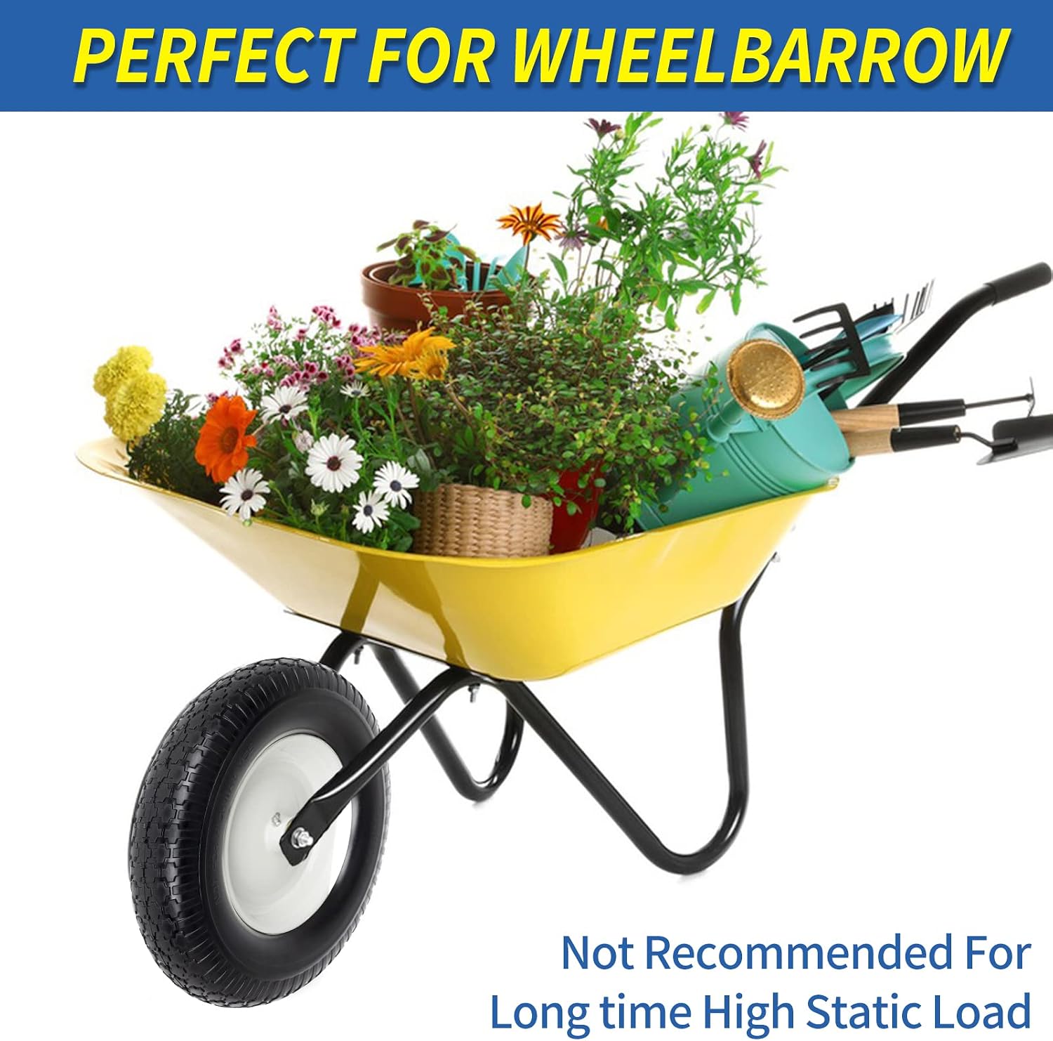 16" Solid Wheelbarrow Tire, 4.80/4.00-8" Flat-Free Tire and Wheel, 6" Centered Hub, 5/8" Axle Bore Hole for Wheel