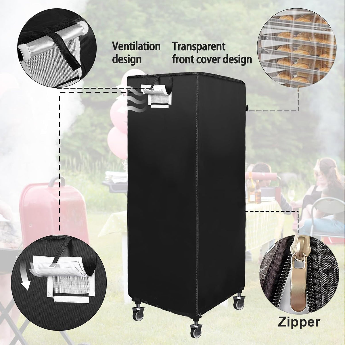 Speed Rack Cover With Zipper,20 Tier Bun Pan Rack Cover 23"X28"X64"