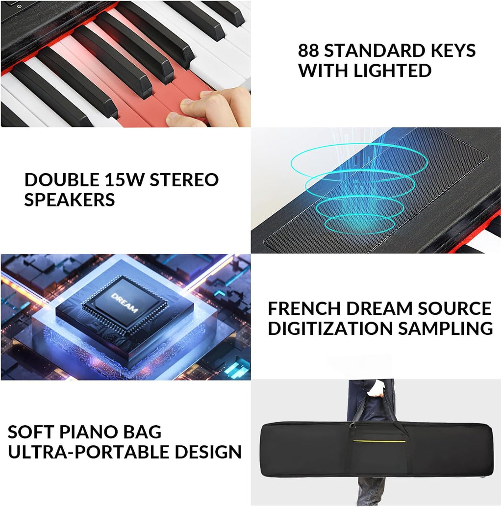 Digital Piano 88 Key Semi Weighted Keyboard, Piano Keyboard 88 Key for Beginners with Lighted Up Keys, Portable