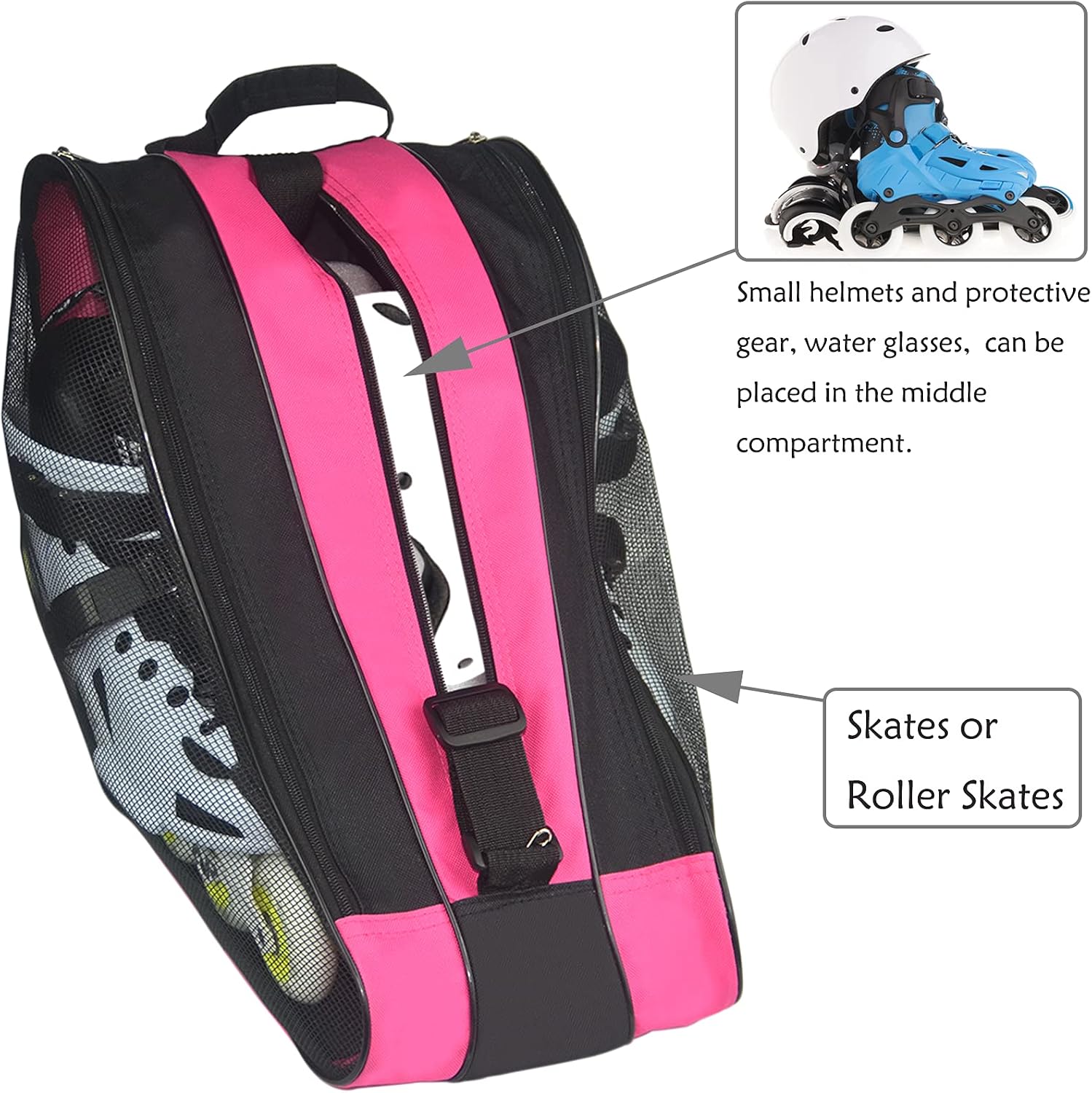 Ice Skate Bag - Large Capacity Skating Bag Fits Quad, Inline and Most Roller Skates