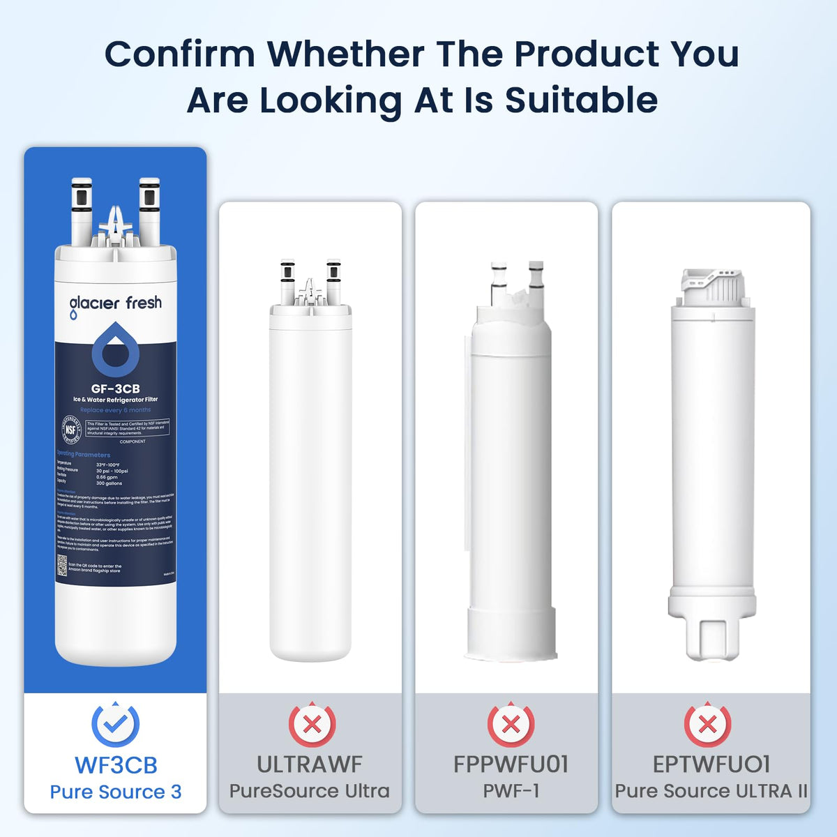WF3CB Refrigerator Water Filter Replacement Pack of 3
