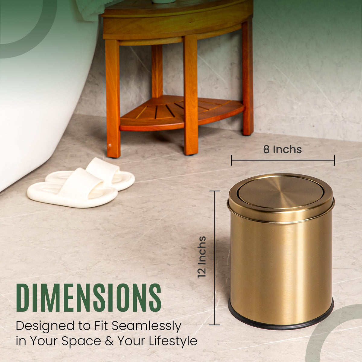 Gold Bathroom Trash Can with Lid | 5L Garbage Can | Small Trash Can