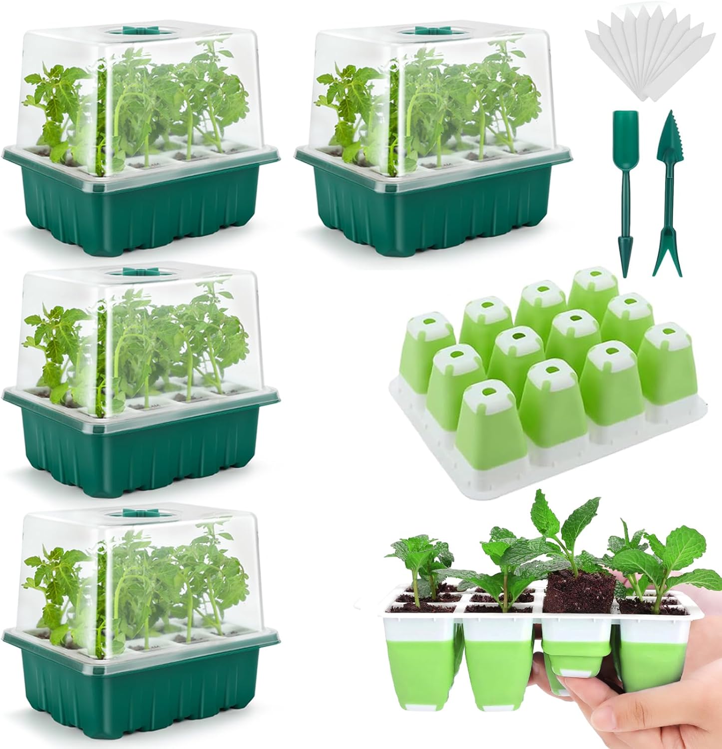 Seed Starter Tray, 48 Cells Indoor Seed Starter Kit, Flexible Silicone Designed Seedling Starter Trays, Germination