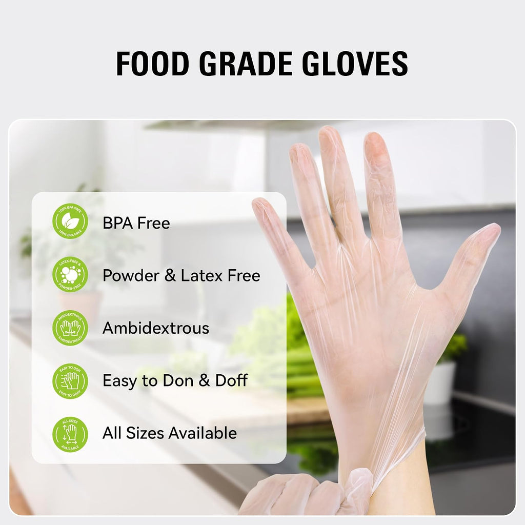 Disposable Vinyl Gloves, Food Safe