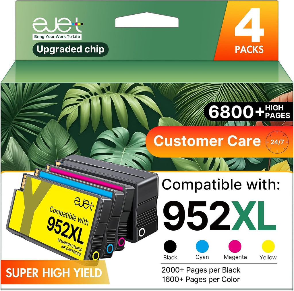 Compatible with HP 952XL Ink Cartridges Combo Pack, Black Color 4 Pack