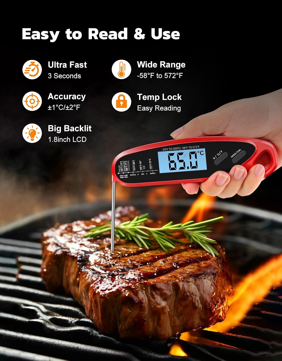 Instant Read Meat Thermometer Digital for Cooking with Dual Probe