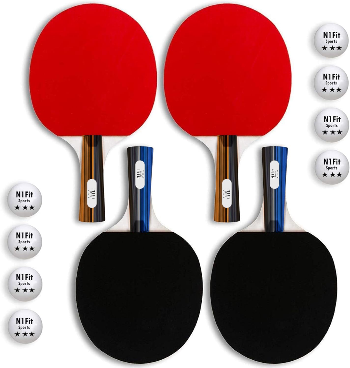 Ping Pong Paddle Set - 4 Professional Rackets, Retractable Net, 6 Pig Pong Balls, Carry Case - Indoor and Outdoor