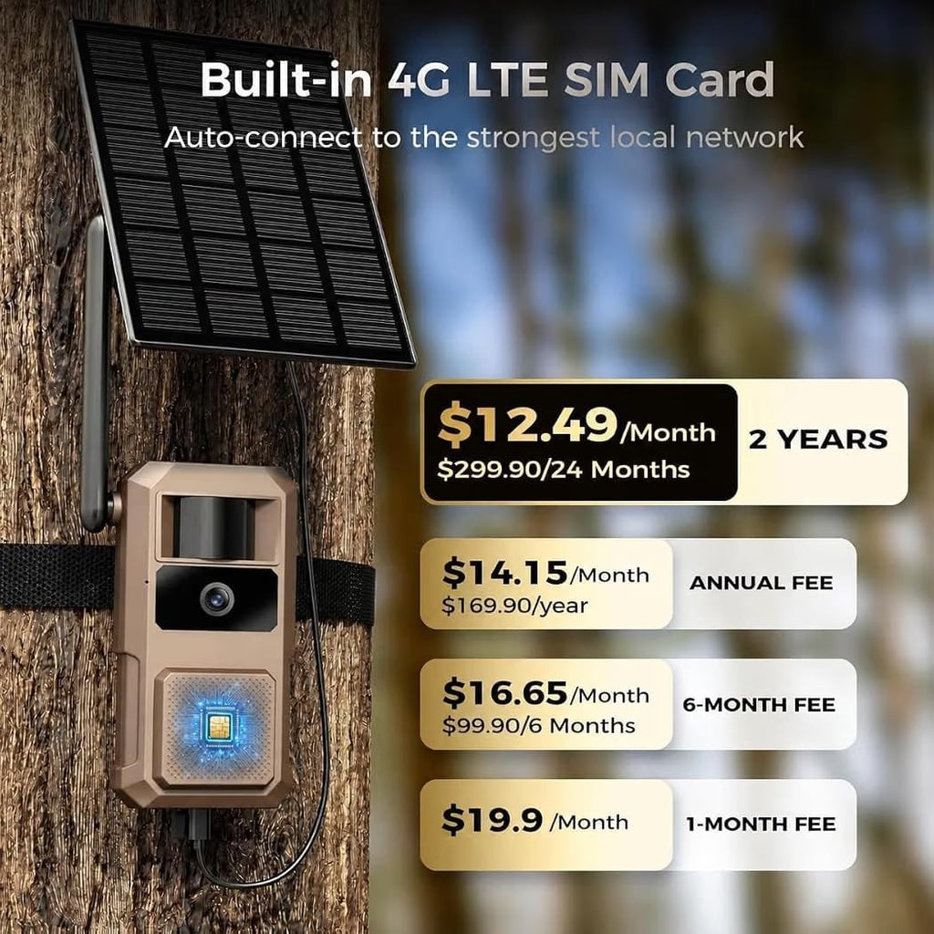 48MP Trail Camera, AI Animal Detection 2K Live Cellular Trail Camera | 4G LTE Built-in-SIM, Real-Time Alert 0.1s