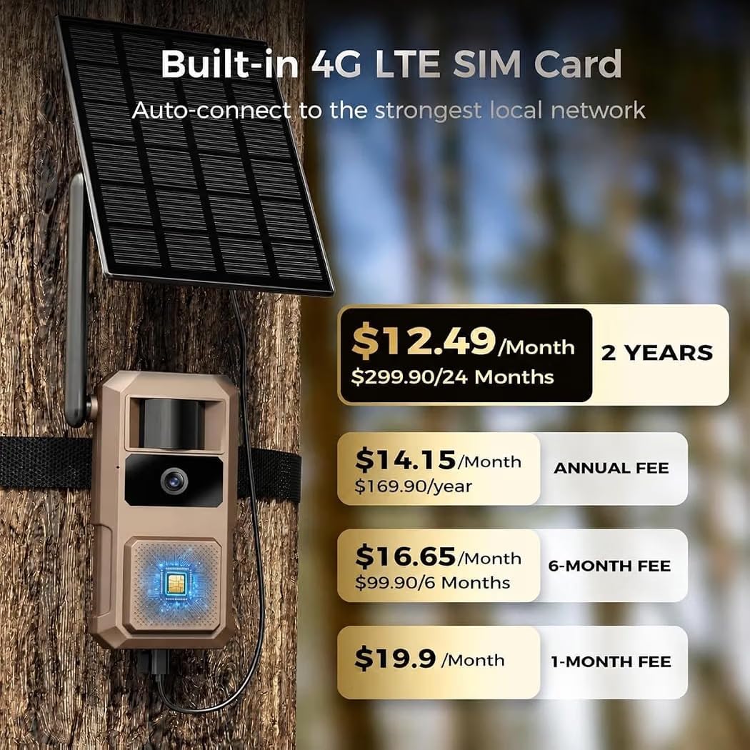 48MP Trail Camera, AI Animal Detection 2K Live Cellular Trail Camera | 4G LTE Built-in-SIM, Real-Time Alert 0.1s