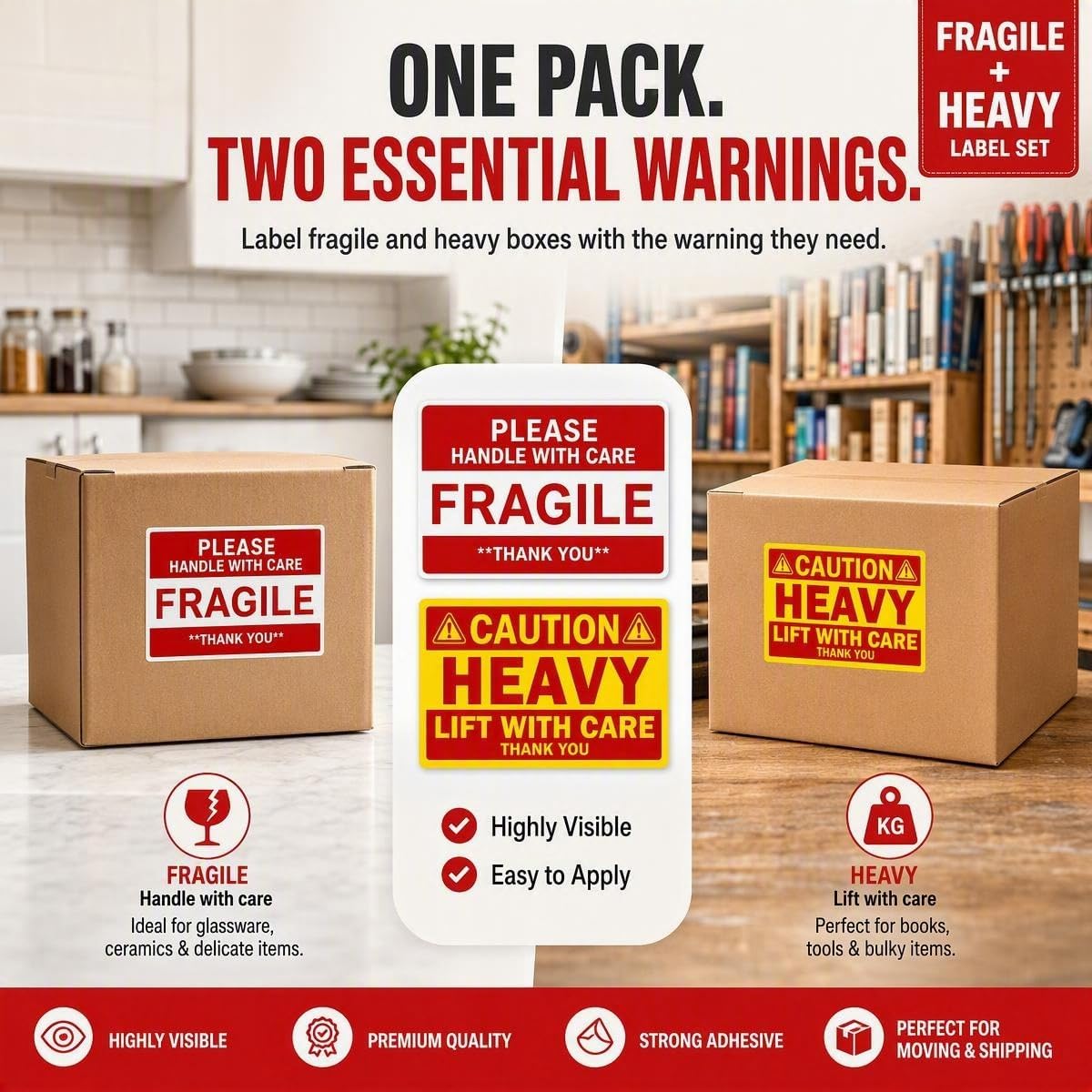 Heavy and Fragile Stickers 4x6 Inch, Warning Labels for Moving, Shipping