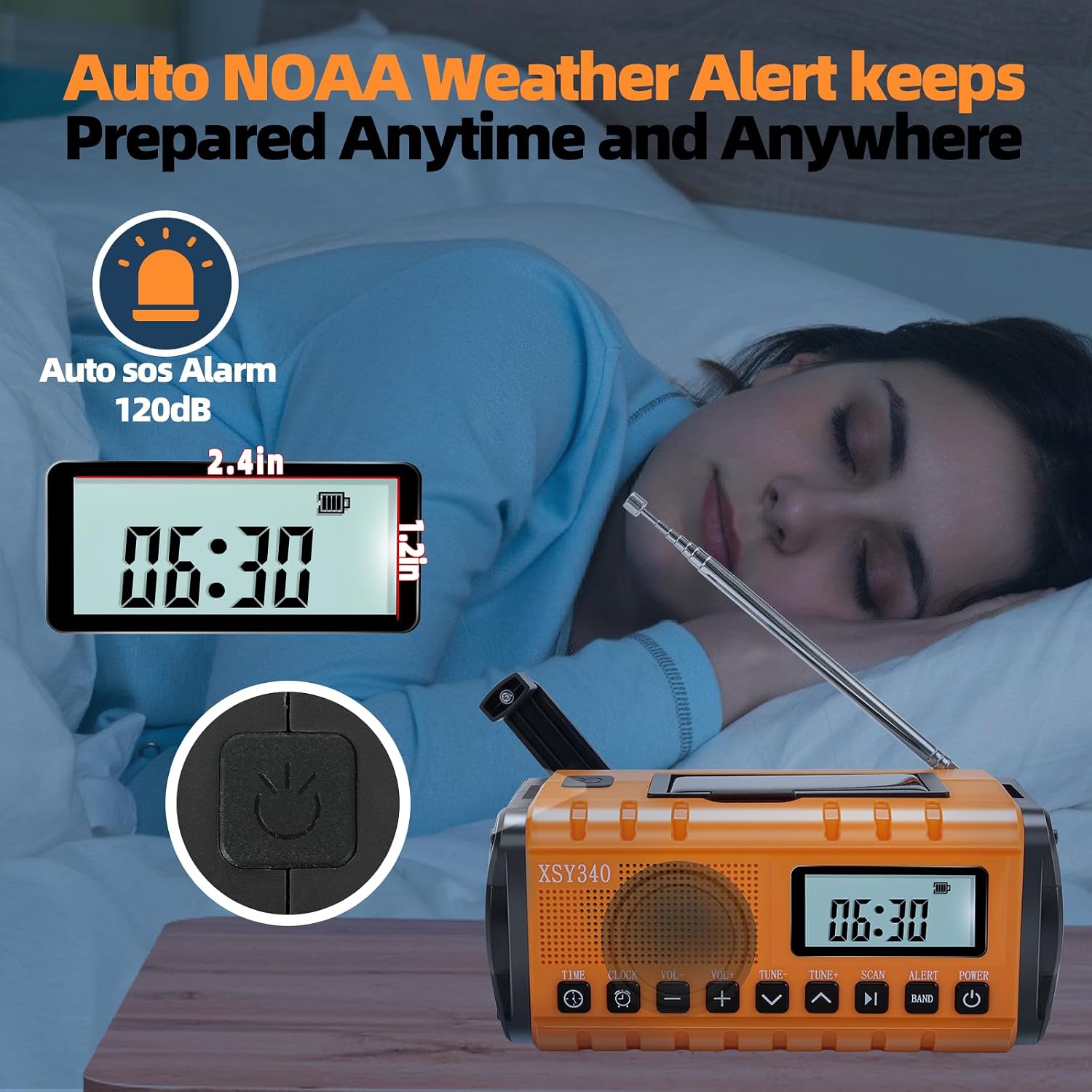 10000mAh Emergency Radio with NOAA Weather Portable Solar Powered Hand Crank AM/FM Survival Digital Display