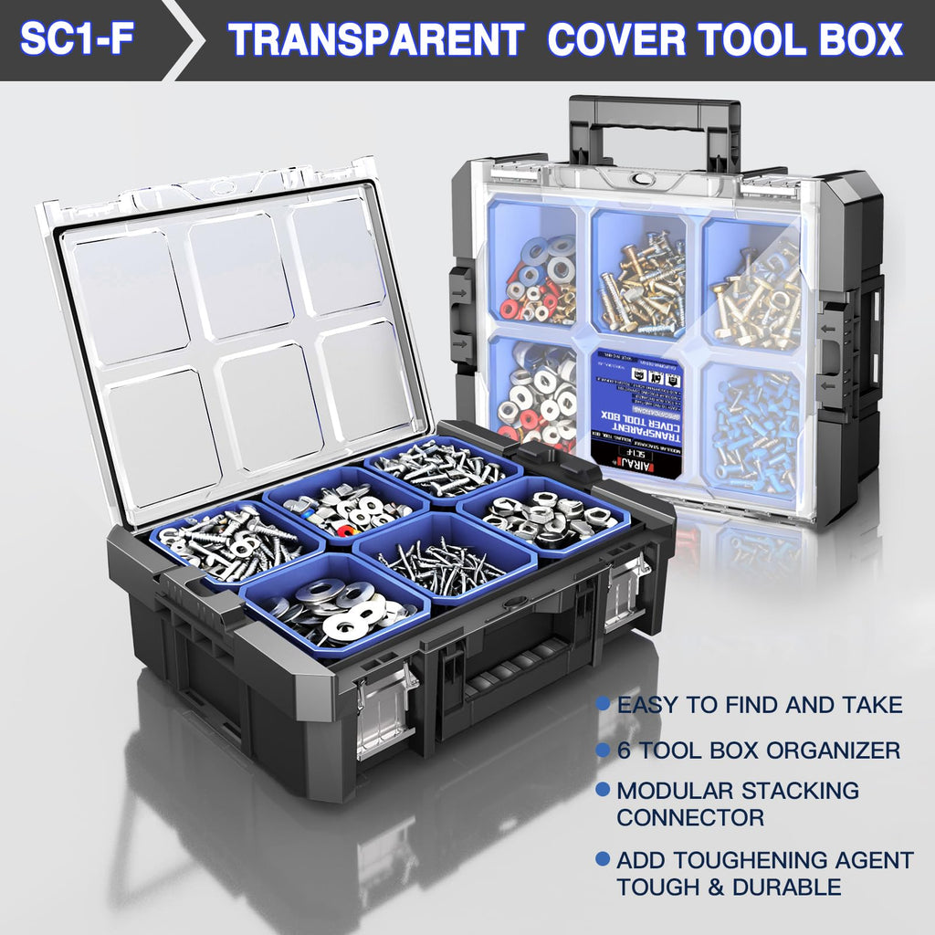 5 Tier Stackable Tool Box with Wheels, Rolling Tool Box Organizer